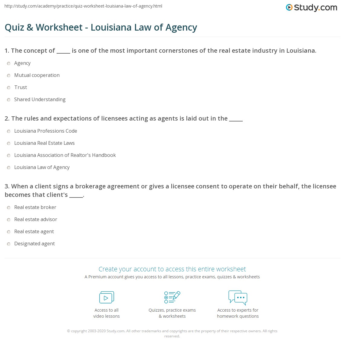 Quiz & Worksheet Louisiana Law of Agency