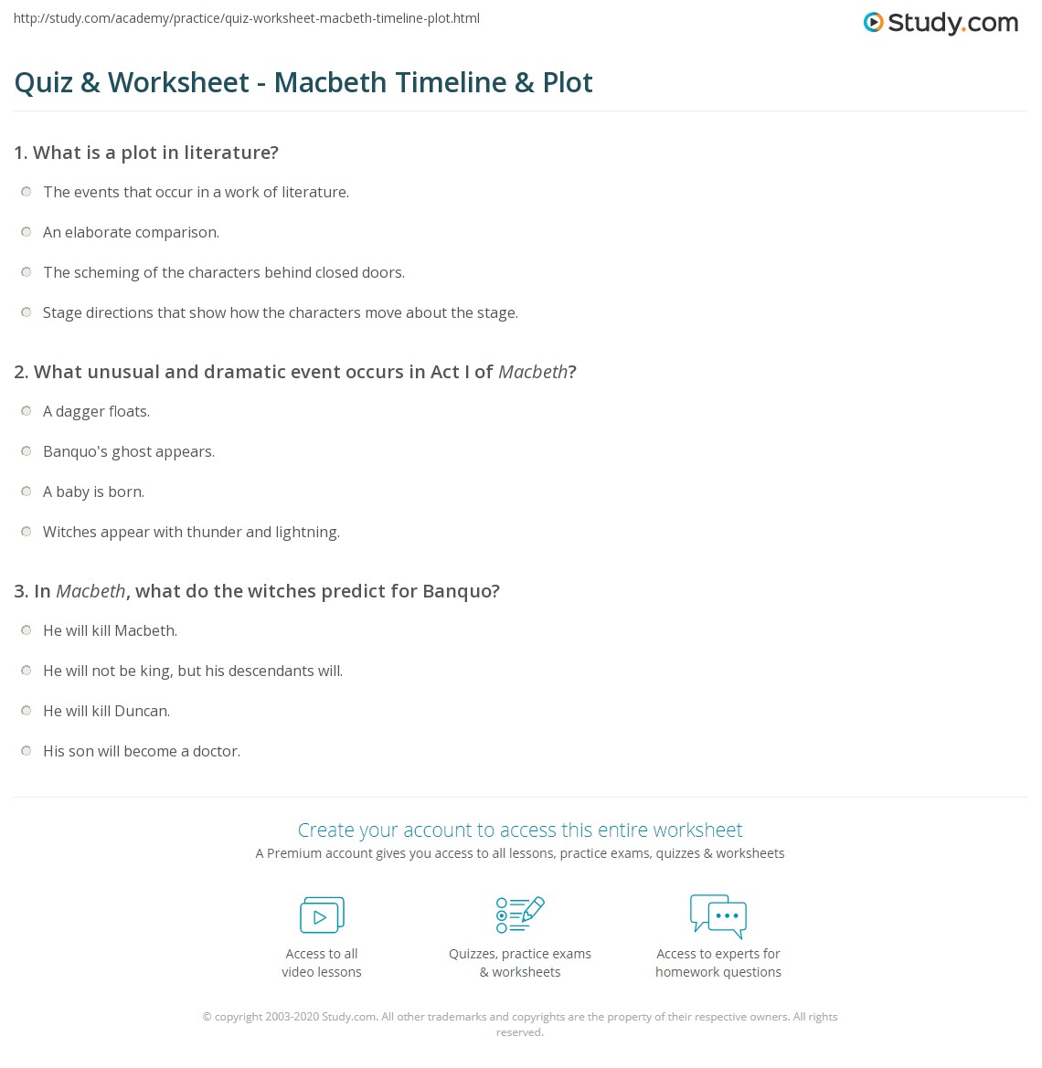 Quiz & Worksheet - Macbeth Timeline & Plot | Study.com