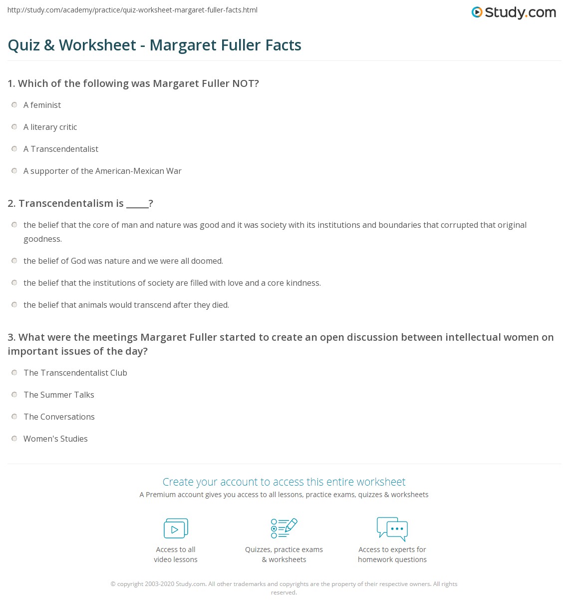 Quiz & Worksheet Margaret Fuller Facts