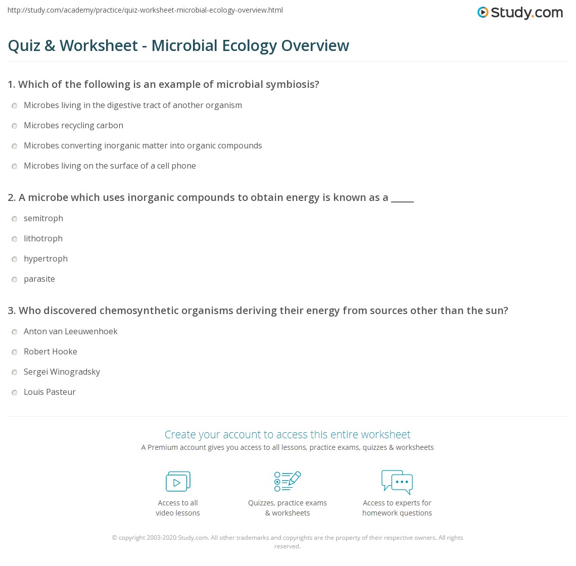 Quiz & Worksheet - Microbial Ecology Overview | Study.com