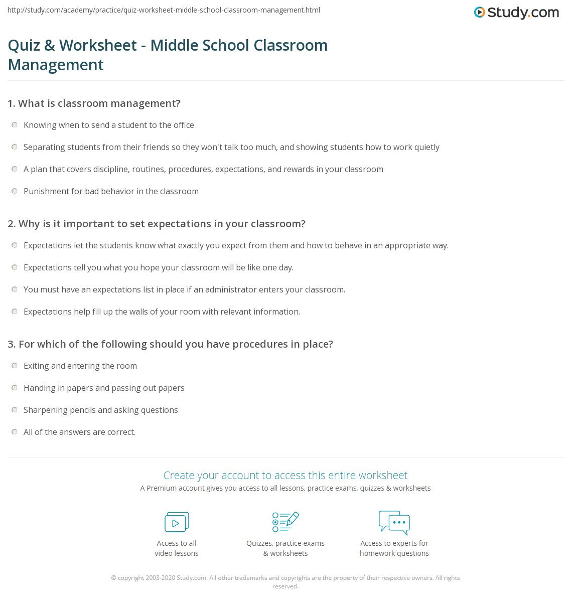 Behavior Management Worksheets Middle School