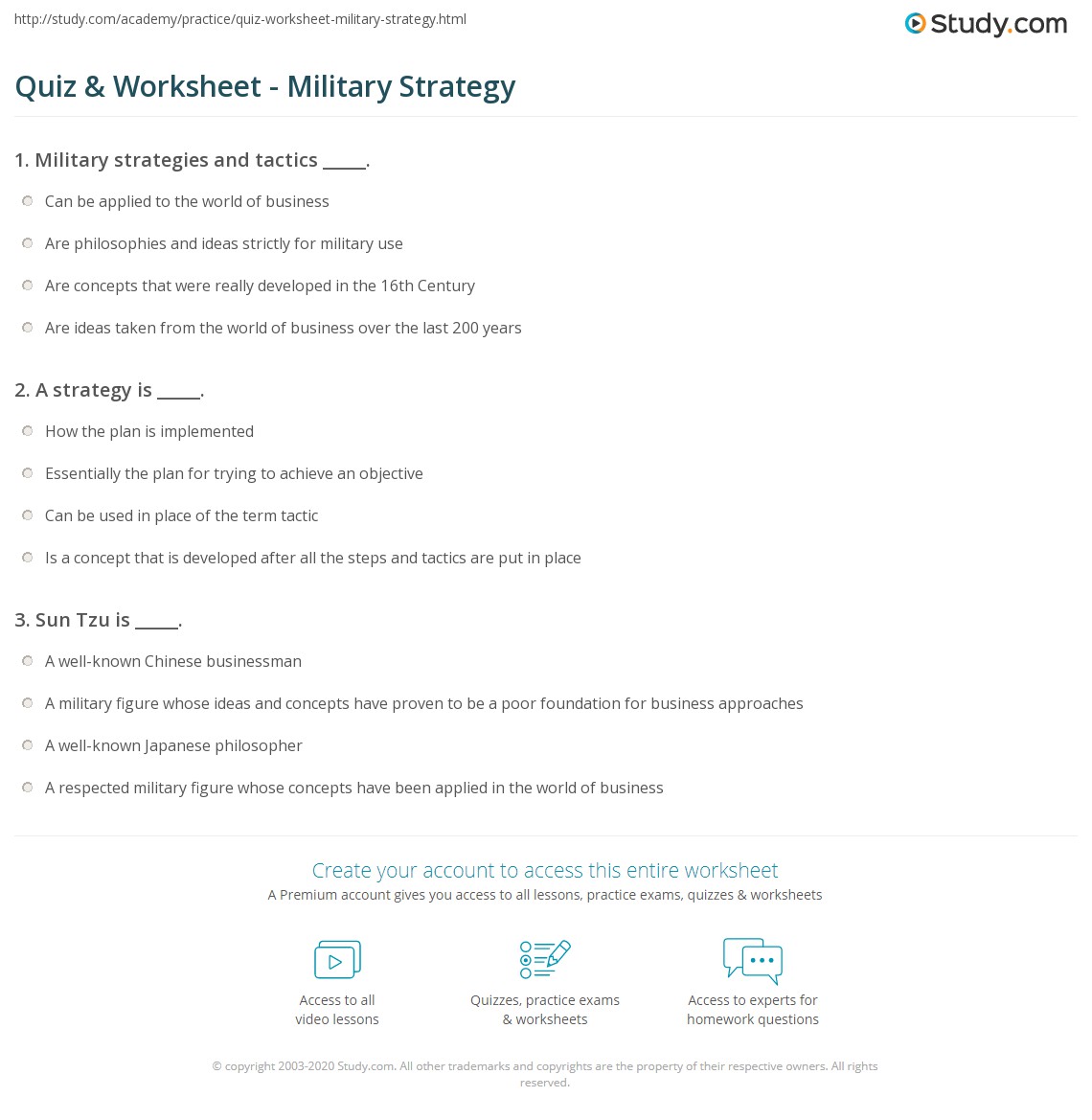 Quiz & Worksheet Military Strategy