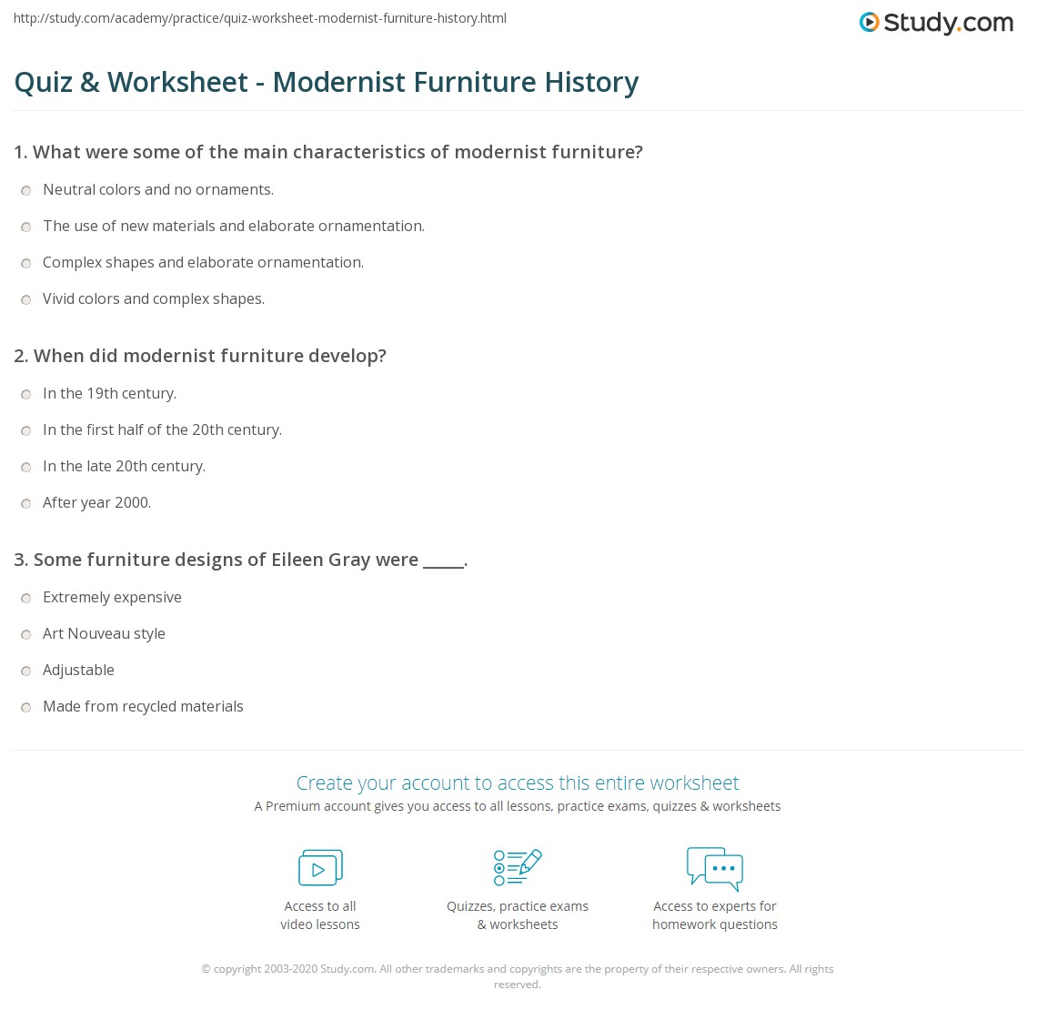 Quiz & Worksheet Modernist Furniture History