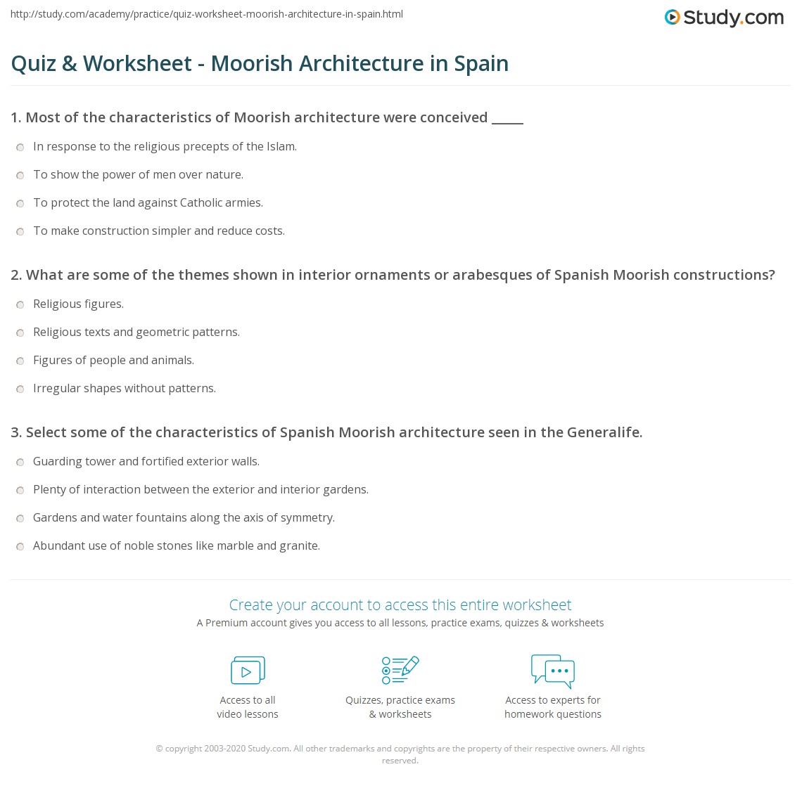 Quiz & Worksheet Moorish Architecture in Spain