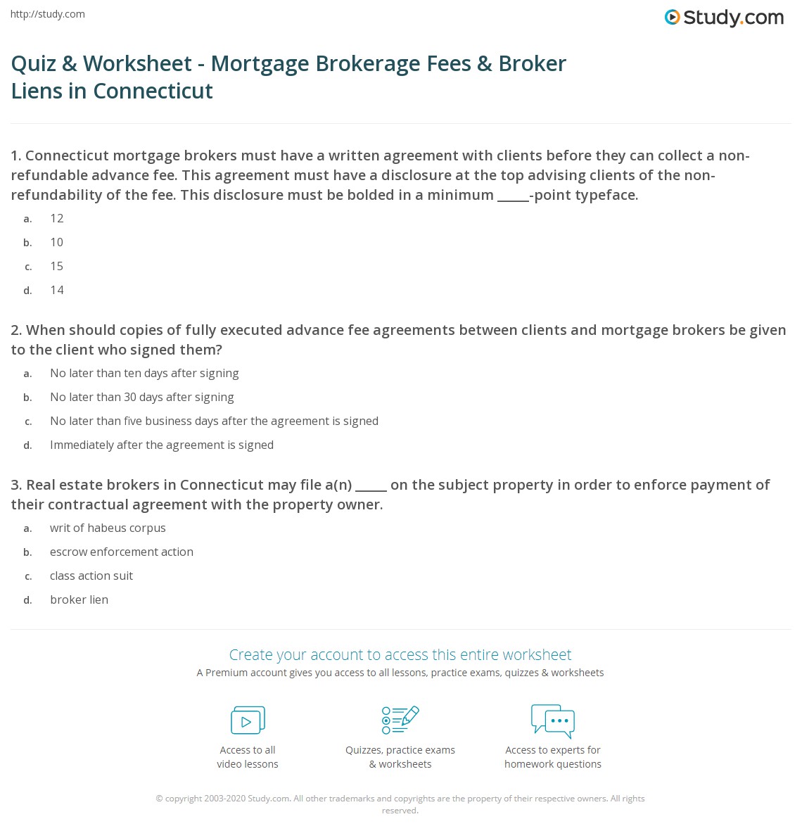 Quiz & Worksheet Mortgage Brokerage Fees & Broker Liens in