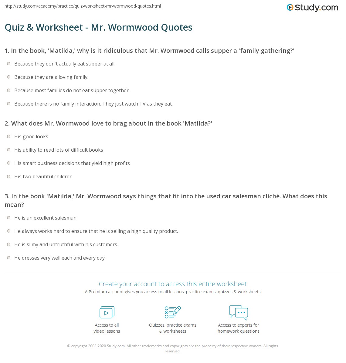 Quiz &amp; Worksheet - Mr. Wormwood Quotes | Study.com
