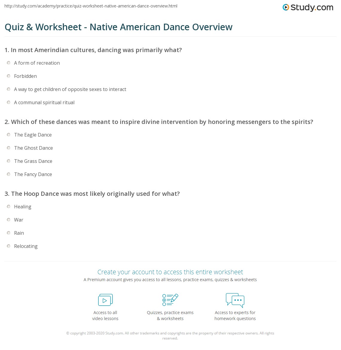 Quiz & Worksheet - Native American Dance Overview | Study.com