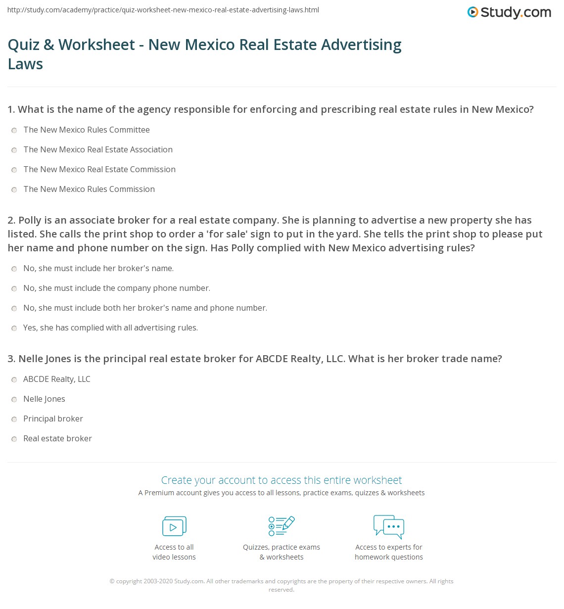 Quiz & Worksheet New Mexico Real Estate Advertising Laws