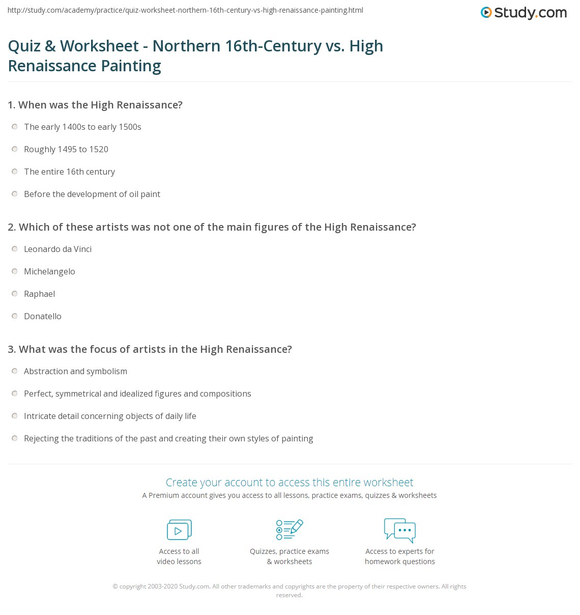 Quiz & Worksheet - Northern 16th-Century vs. High Renaissance Painting ...
