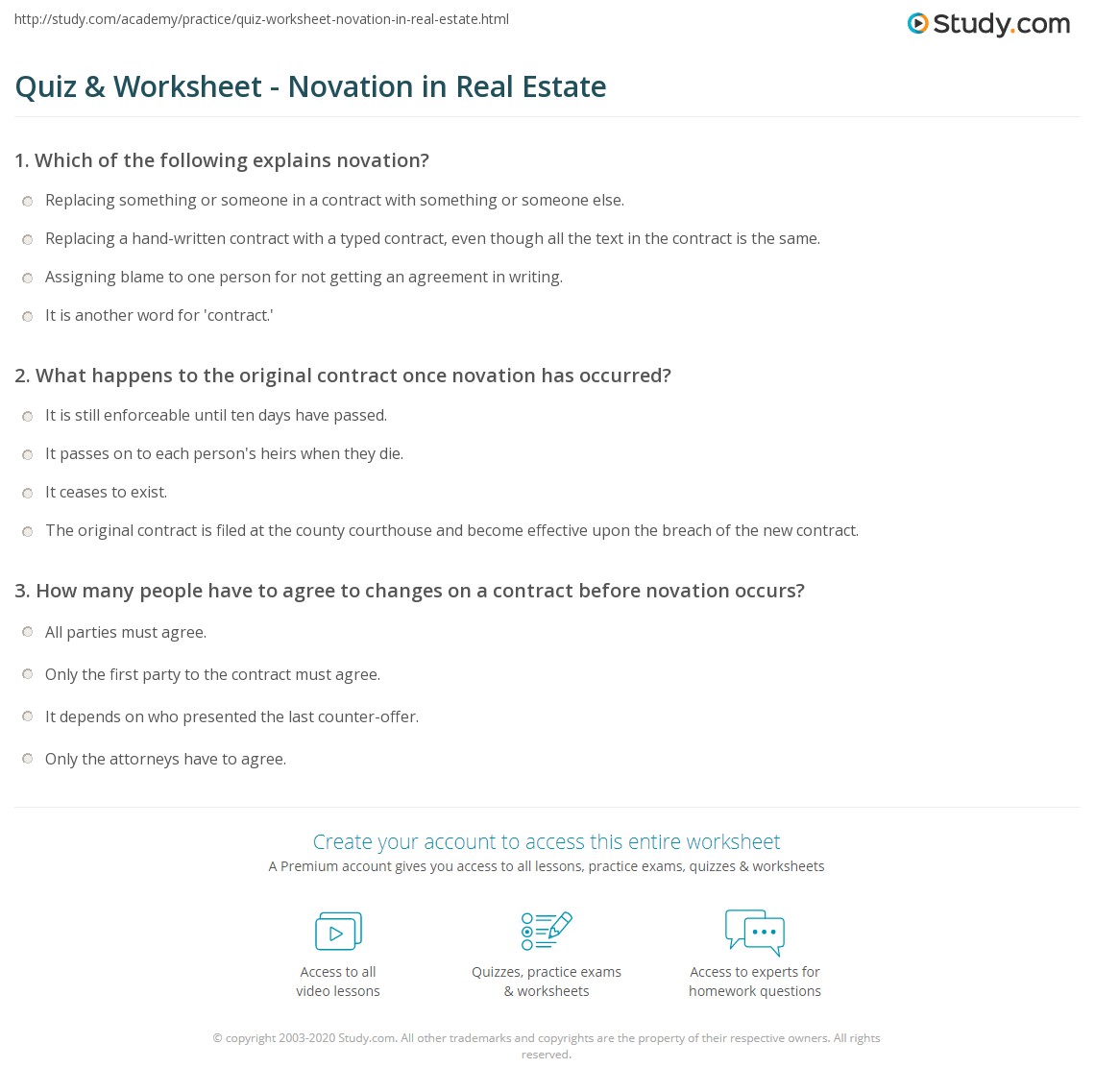 Quiz & Worksheet Novation in Real Estate