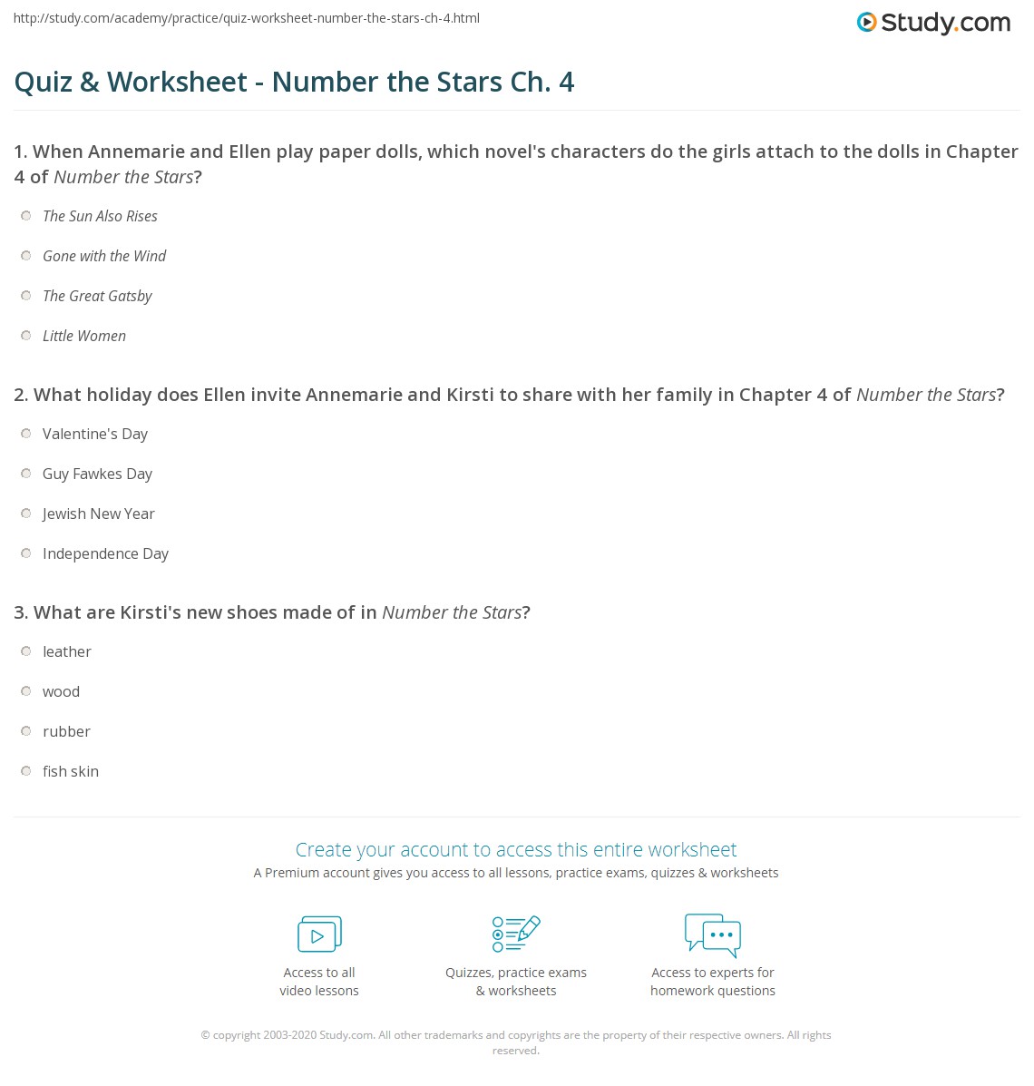 Quiz & Worksheet - Number the Stars Ch. 4 | Study.com