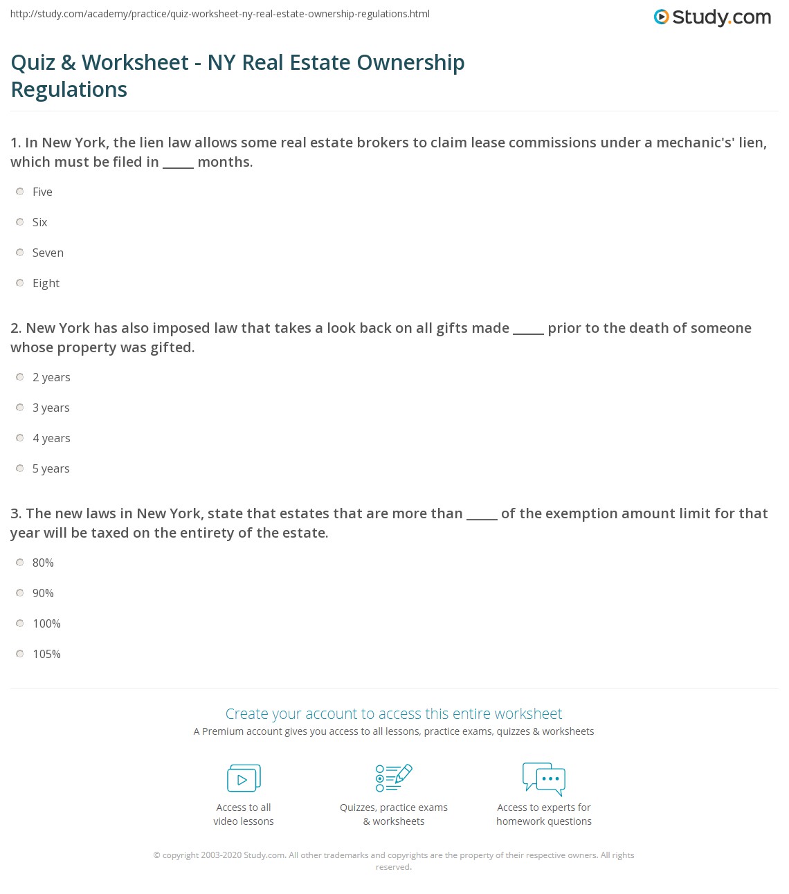 Quiz & Worksheet NY Real Estate Ownership Regulations