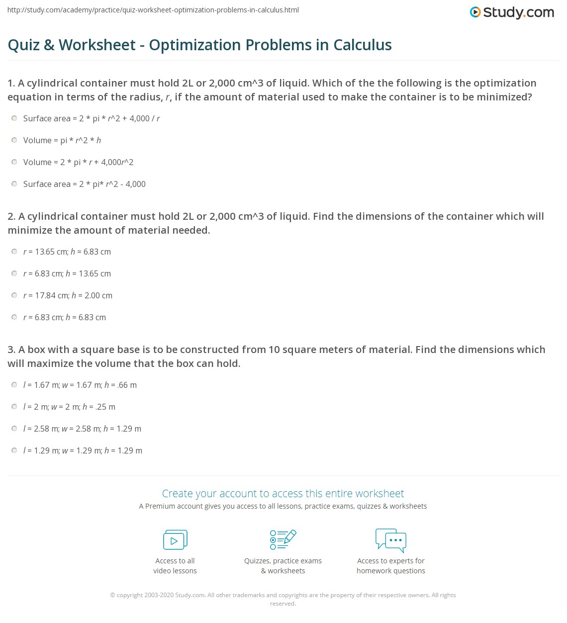 Calculus Optimization Problems Examples