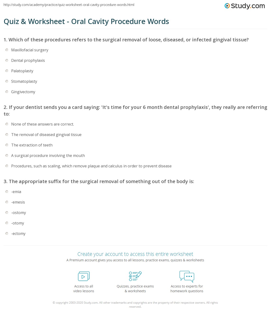 Quiz & Worksheet - Oral Cavity Procedure Words | Study.com