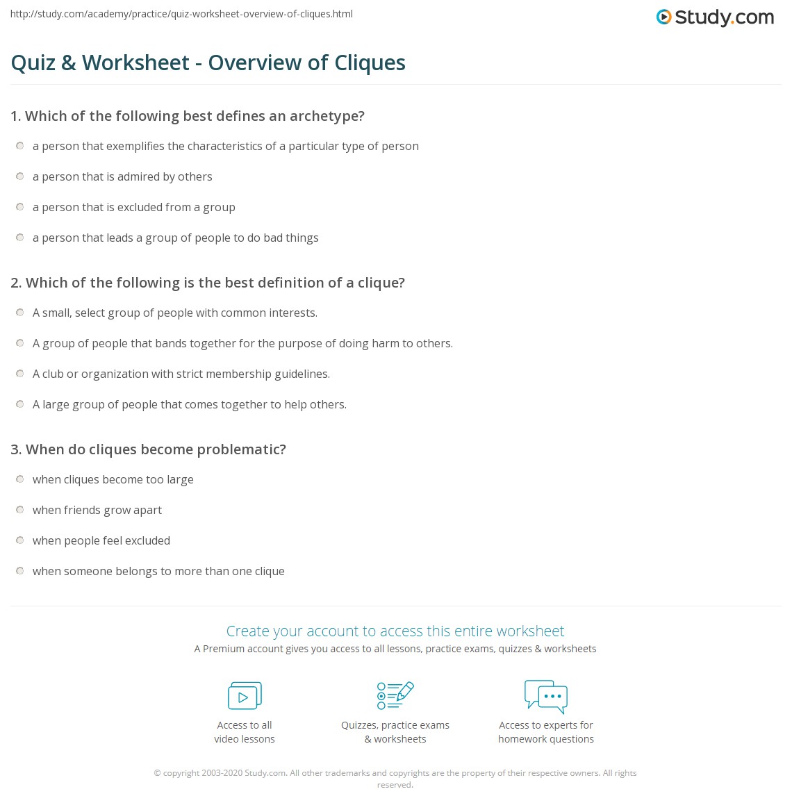 Quiz & Worksheet - Overview of Cliques | Study.com