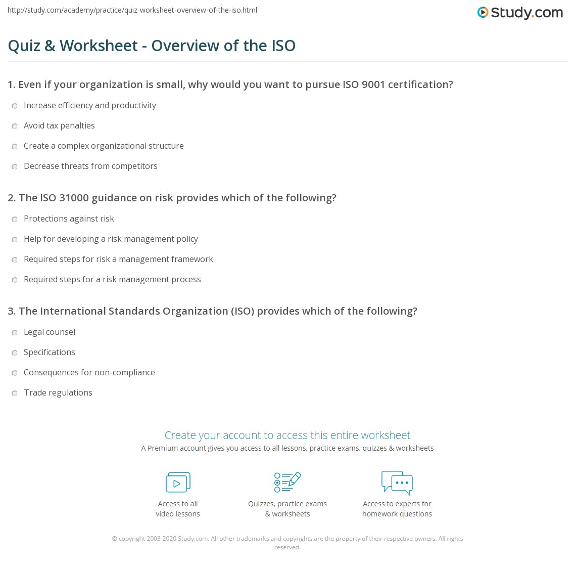 Iso Worksheet Quiz & Worksheet - Overview of the ISO | Study.com