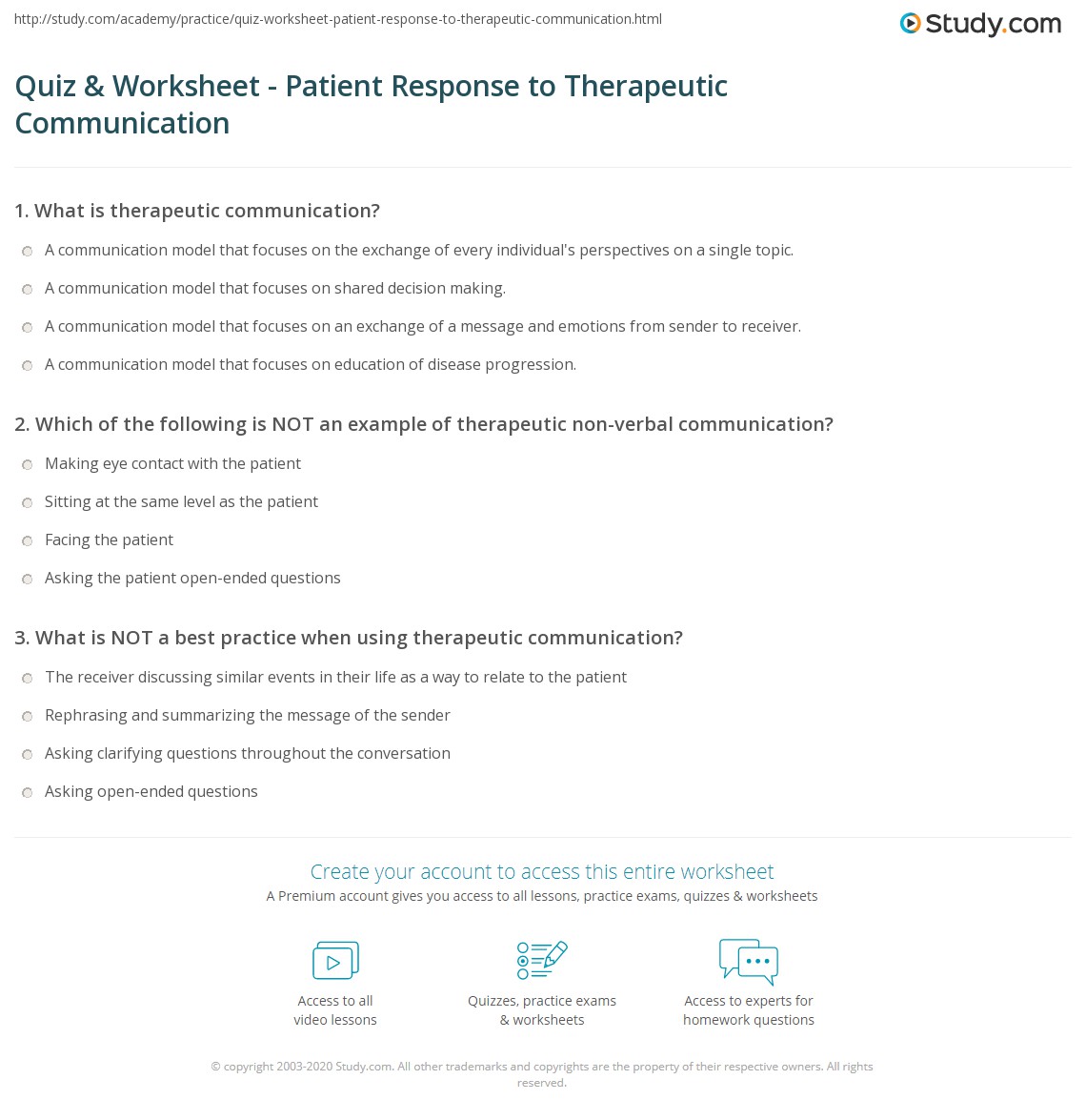 Quiz & Worksheet - Patient Response to Therapeutic Communication ...