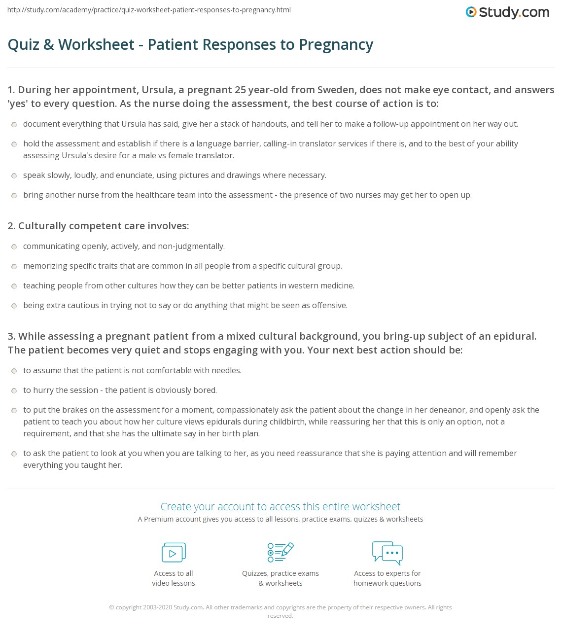 Quiz &amp; Worksheet - Patient Responses to Pregnancy | Study.com