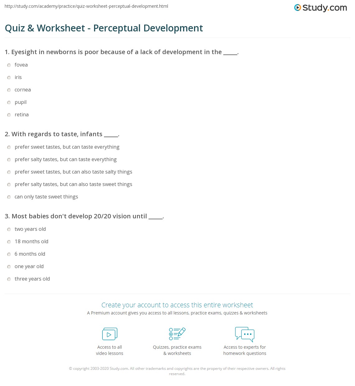 Quiz & Worksheet - Perceptual Development | Study.com
