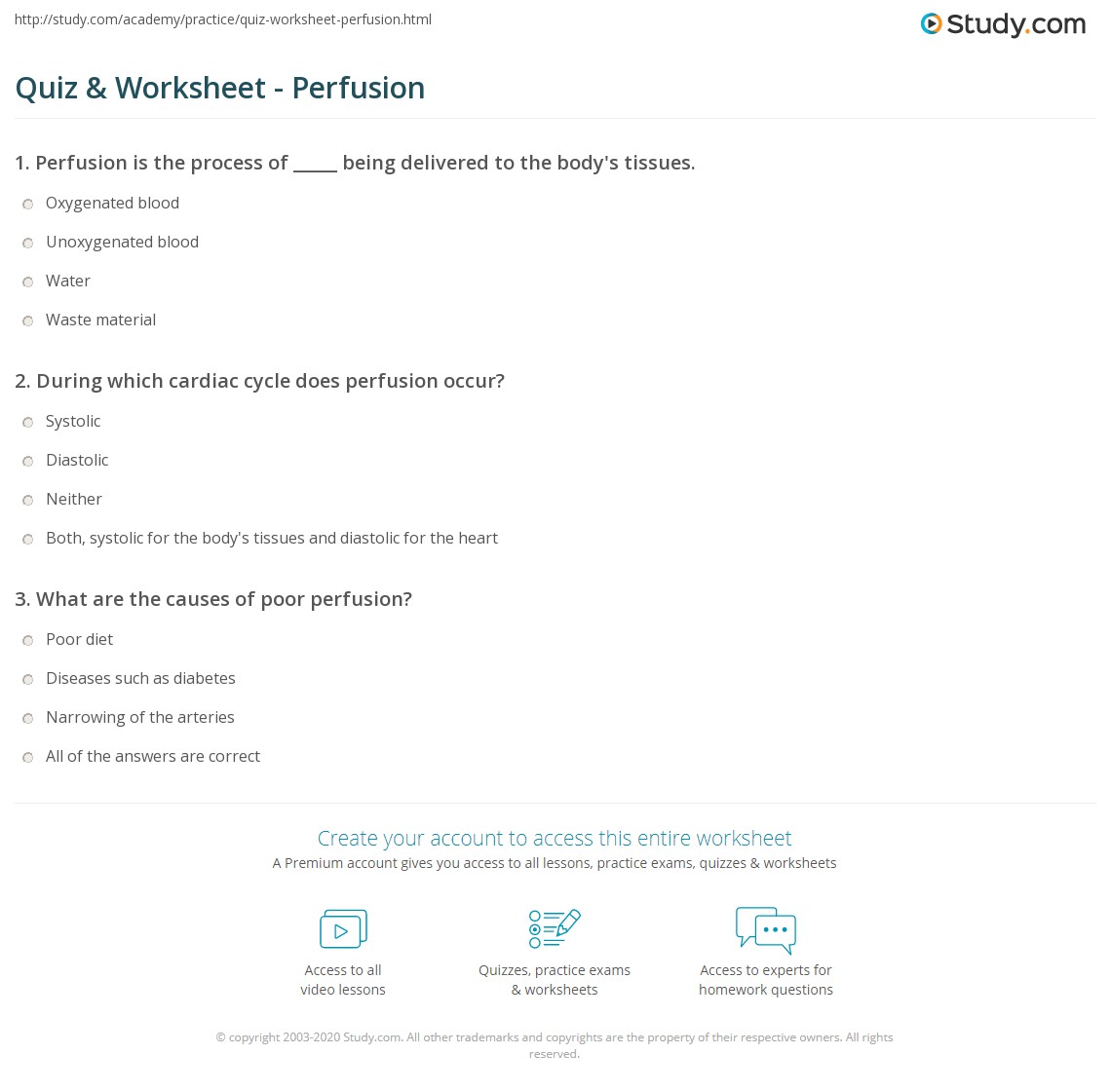 Quiz & Worksheet - Perfusion | Study.com