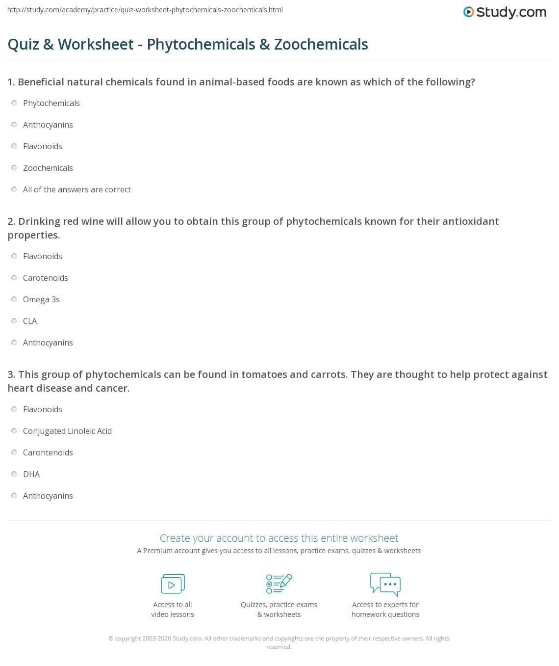 Quiz & Worksheet Phytochemicals & Zoochemicals