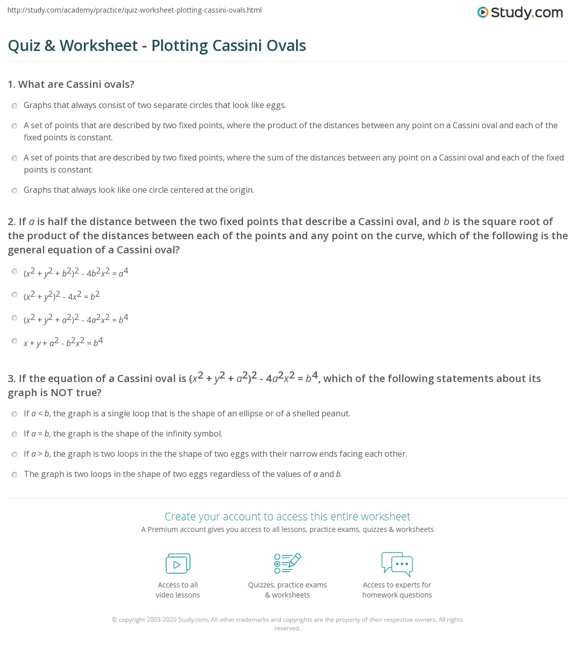 Quiz &amp; Worksheet - Plotting Cassini Ovals | Study.com