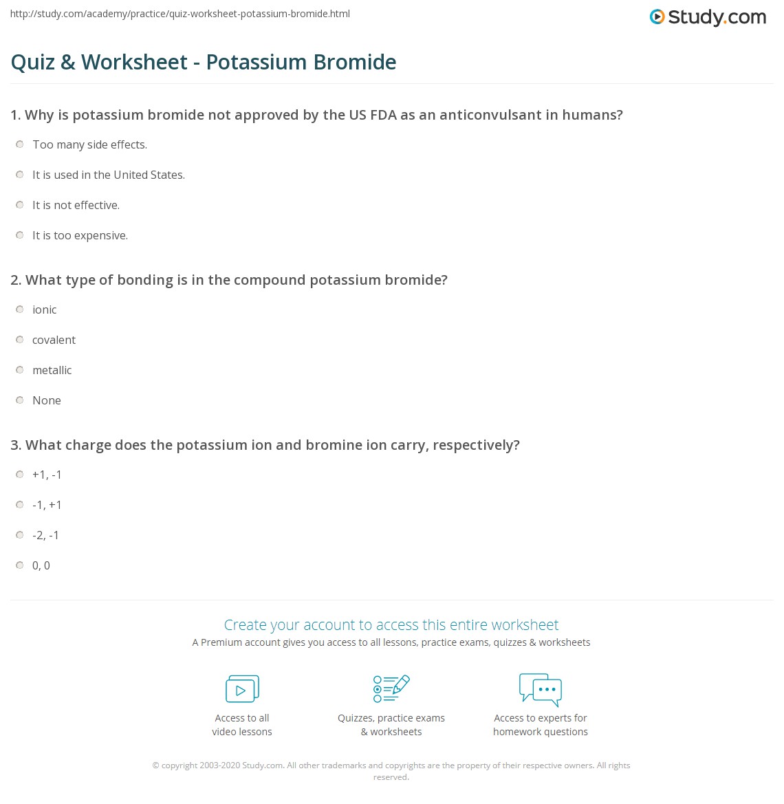 Quiz Worksheet Potassium Bromide Study Com