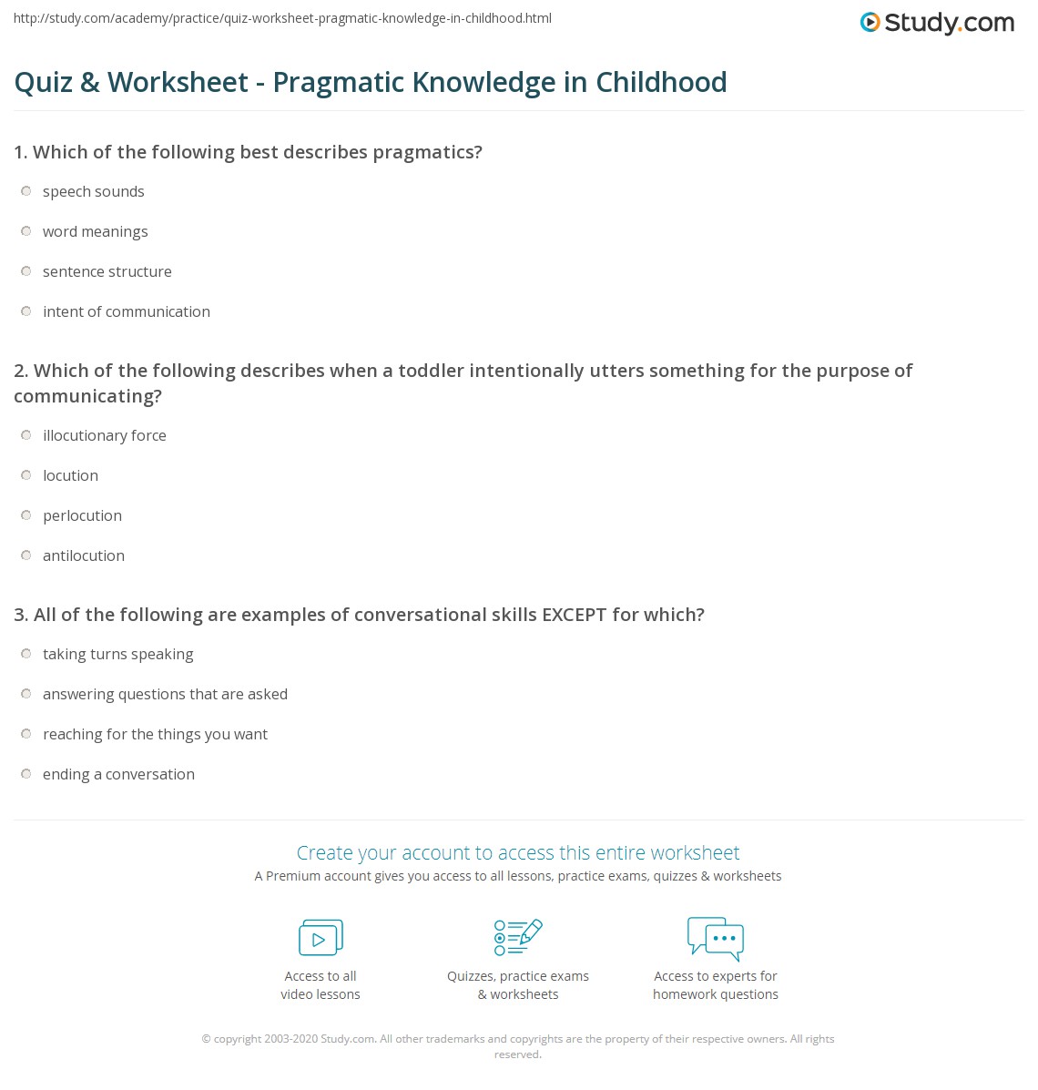 Quiz & Worksheet - Pragmatic Knowledge in Childhood | Study.com