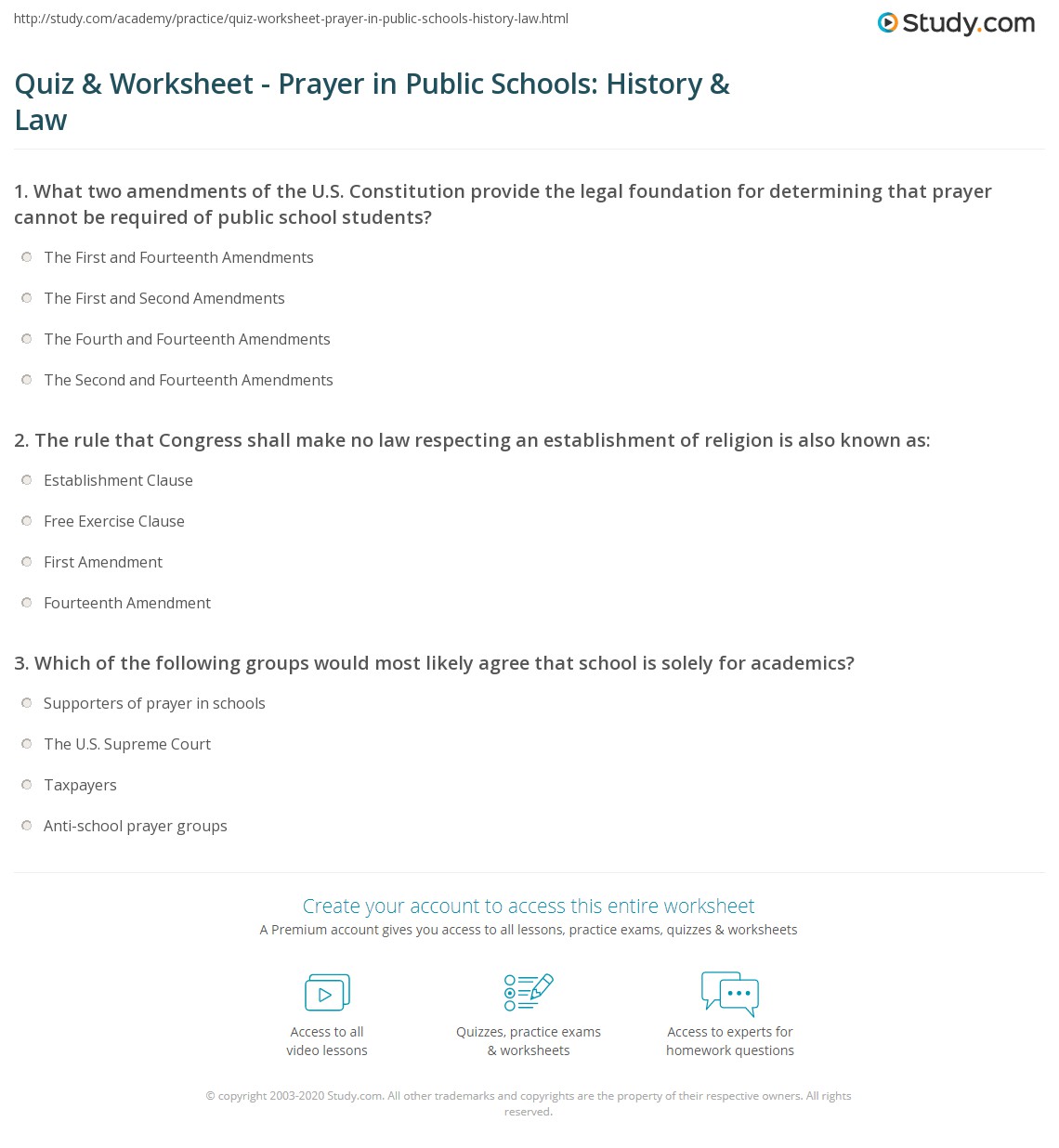 Quiz Worksheet Prayer In Public Schools History Law Study Com