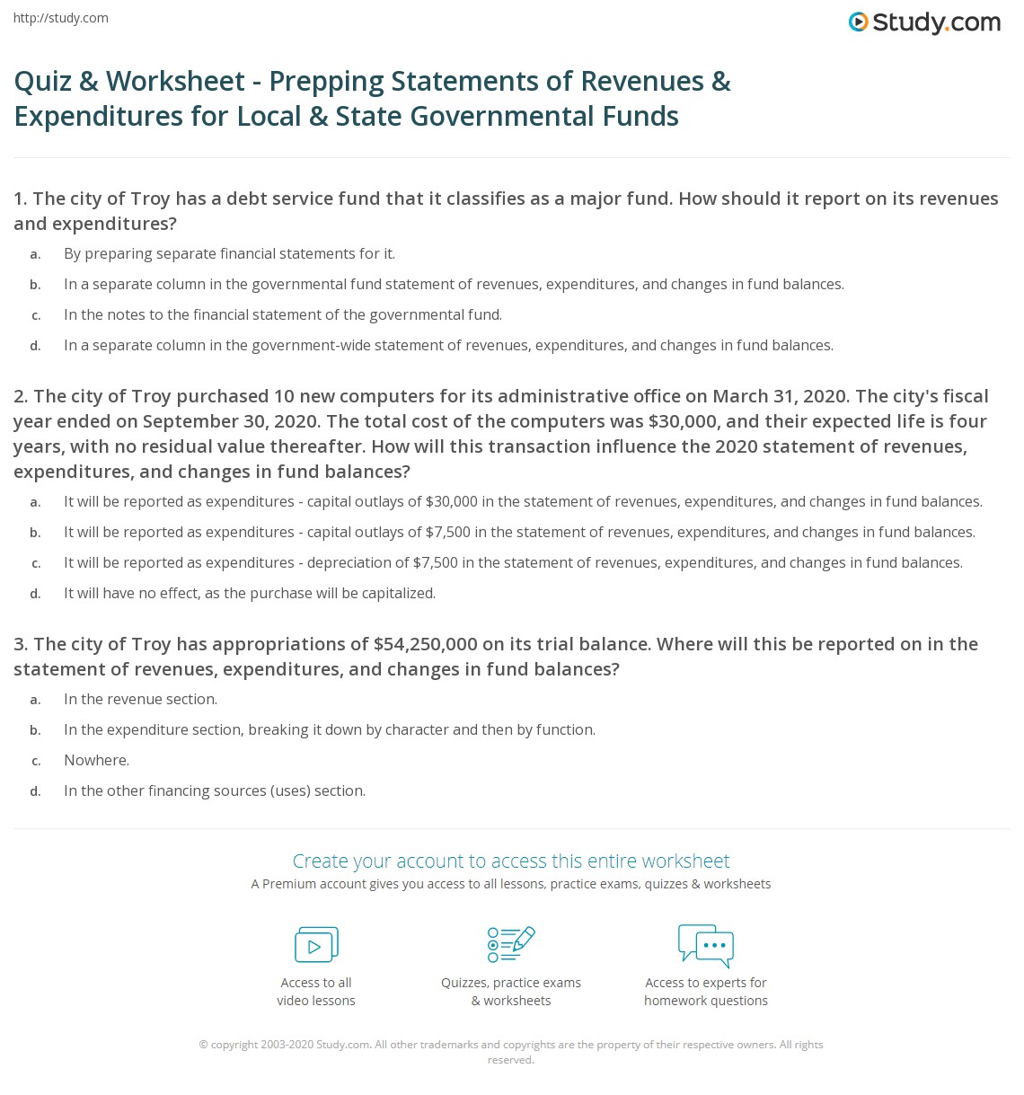 Quiz & Worksheet - Prepping Statements of Revenues & Expenditures for ...