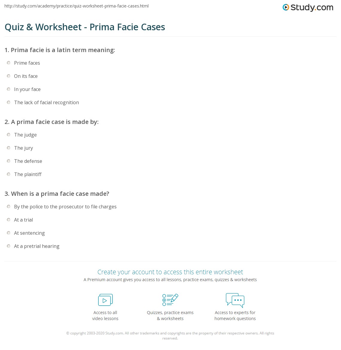Quiz & Worksheet Prima Facie Cases