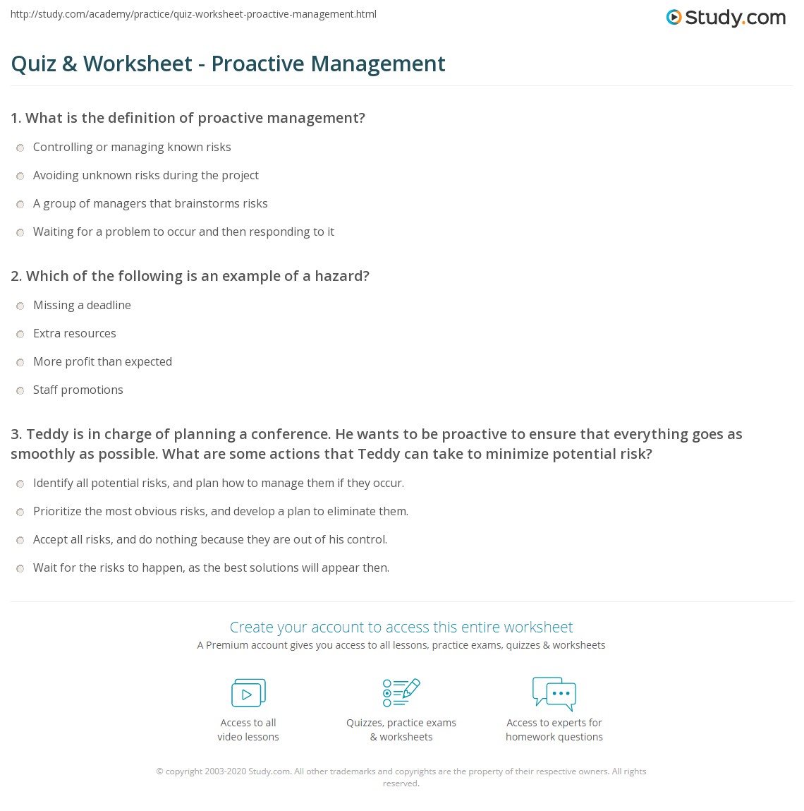 Quiz & Worksheet - Proactive Management | Study.com