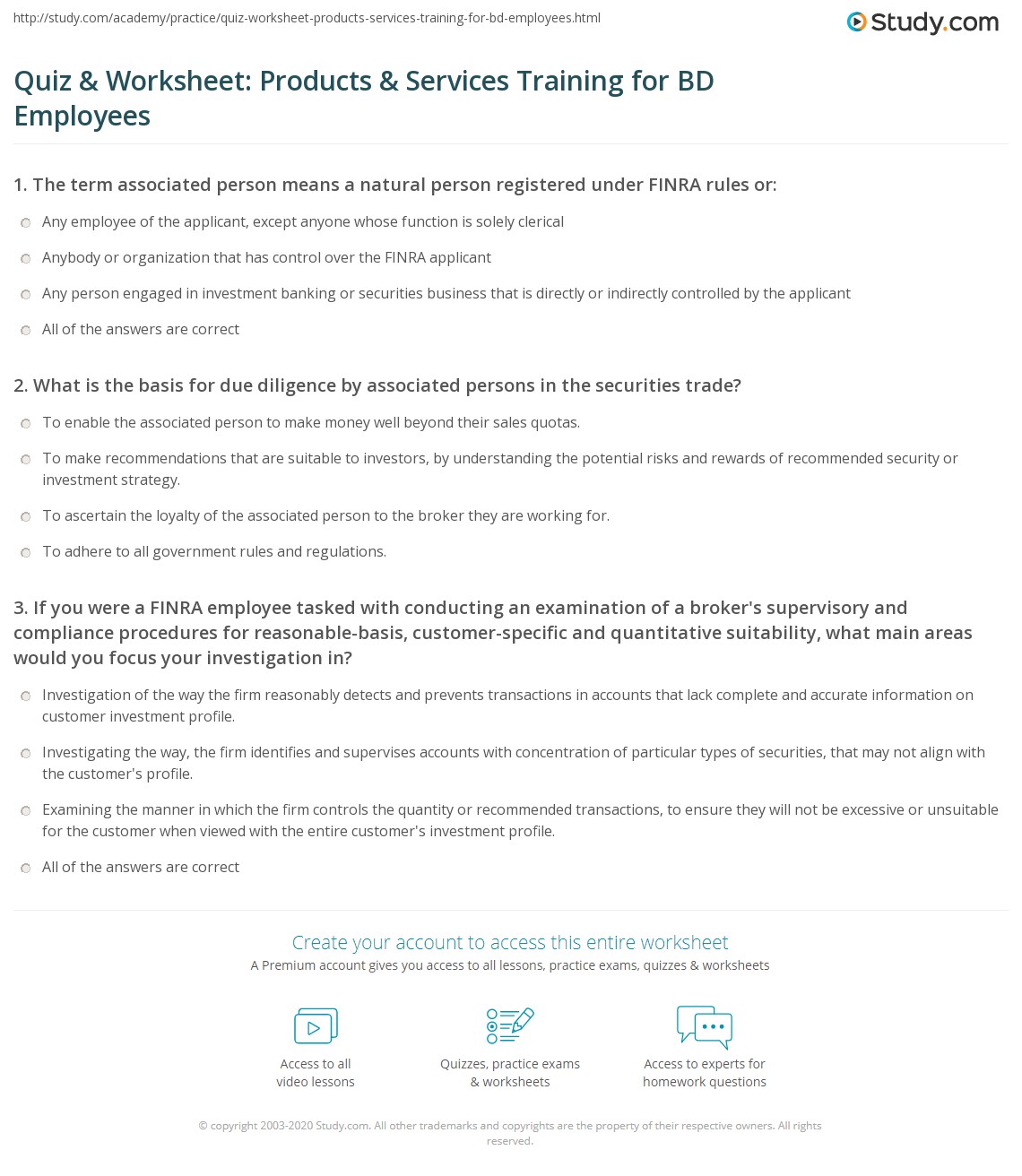 Quiz & Worksheet: Products & Services Training for BD Employees | Study.com
