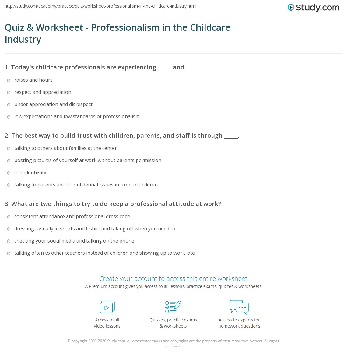 Quiz & Worksheet Professionalism in the Childcare Industry