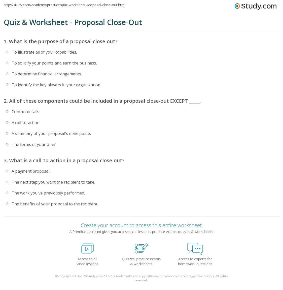 Quiz & Worksheet Proposal CloseOut