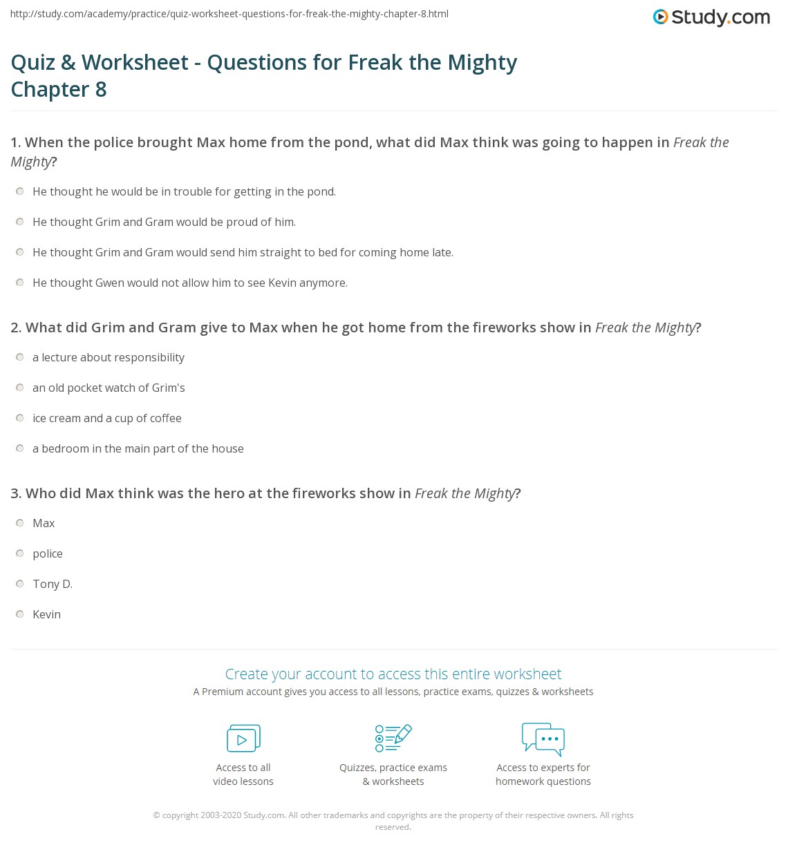 Quiz & Worksheet - Questions for Freak the Mighty Chapter 8 | Study.com