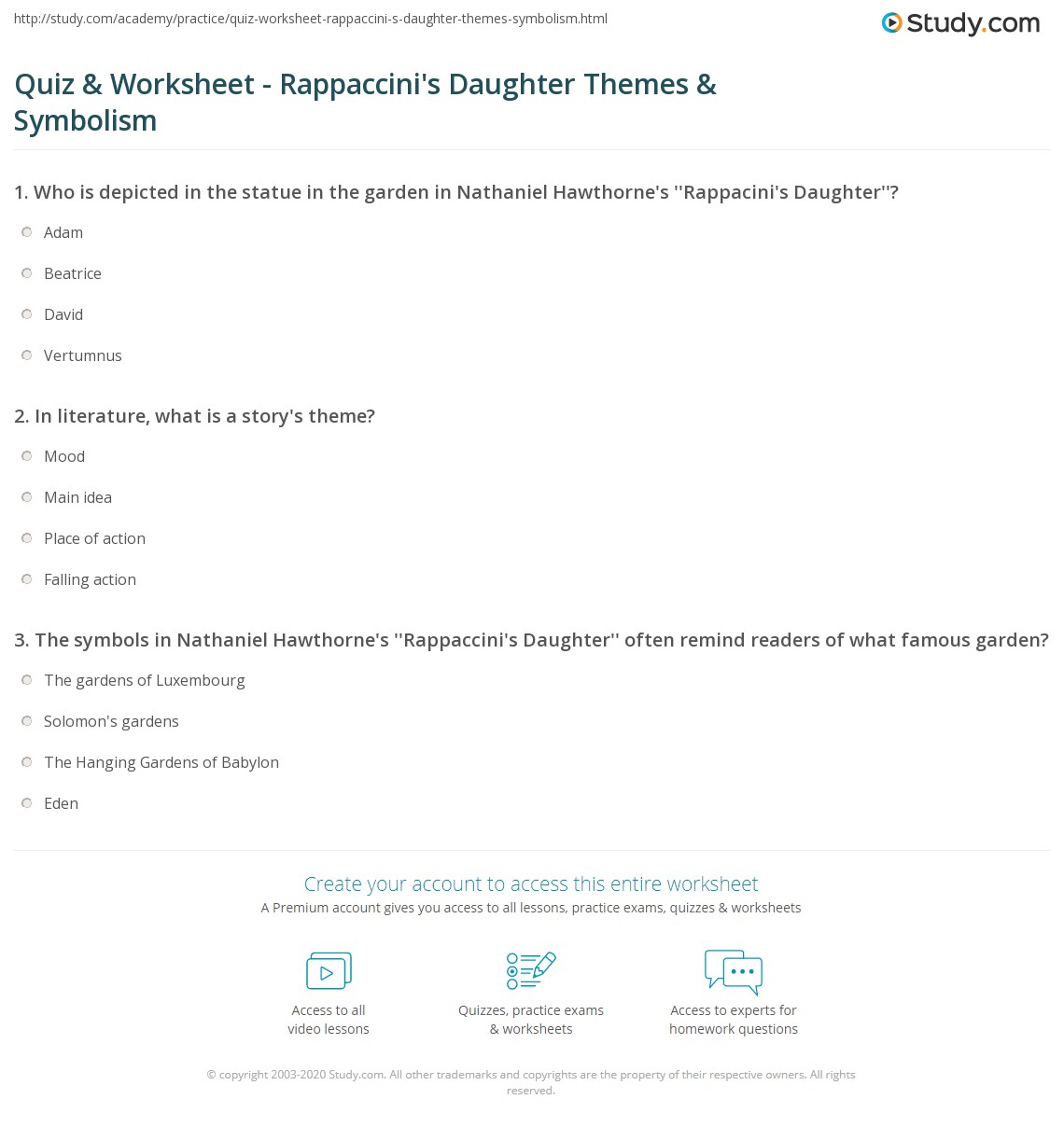 Quiz & Worksheet Rappaccini's Daughter Themes & Symbolism