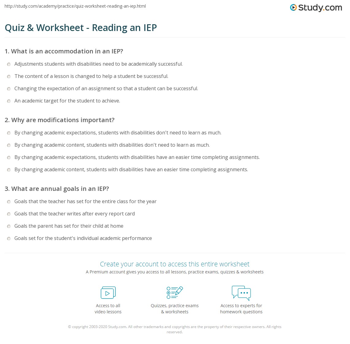 Quiz & Worksheet - Reading an IEP | Study.com