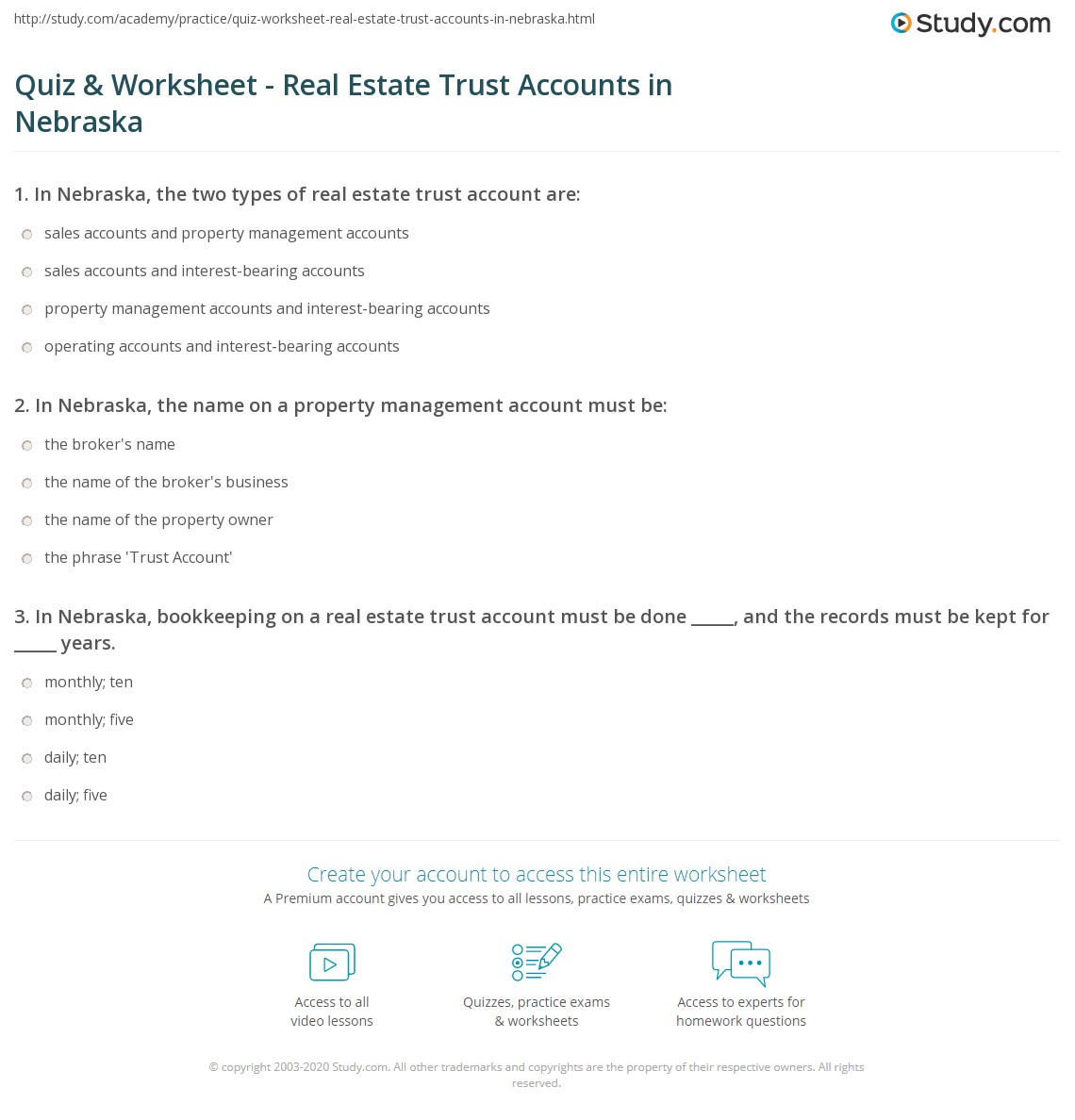Quiz & Worksheet Real Estate Trust Accounts in Nebraska