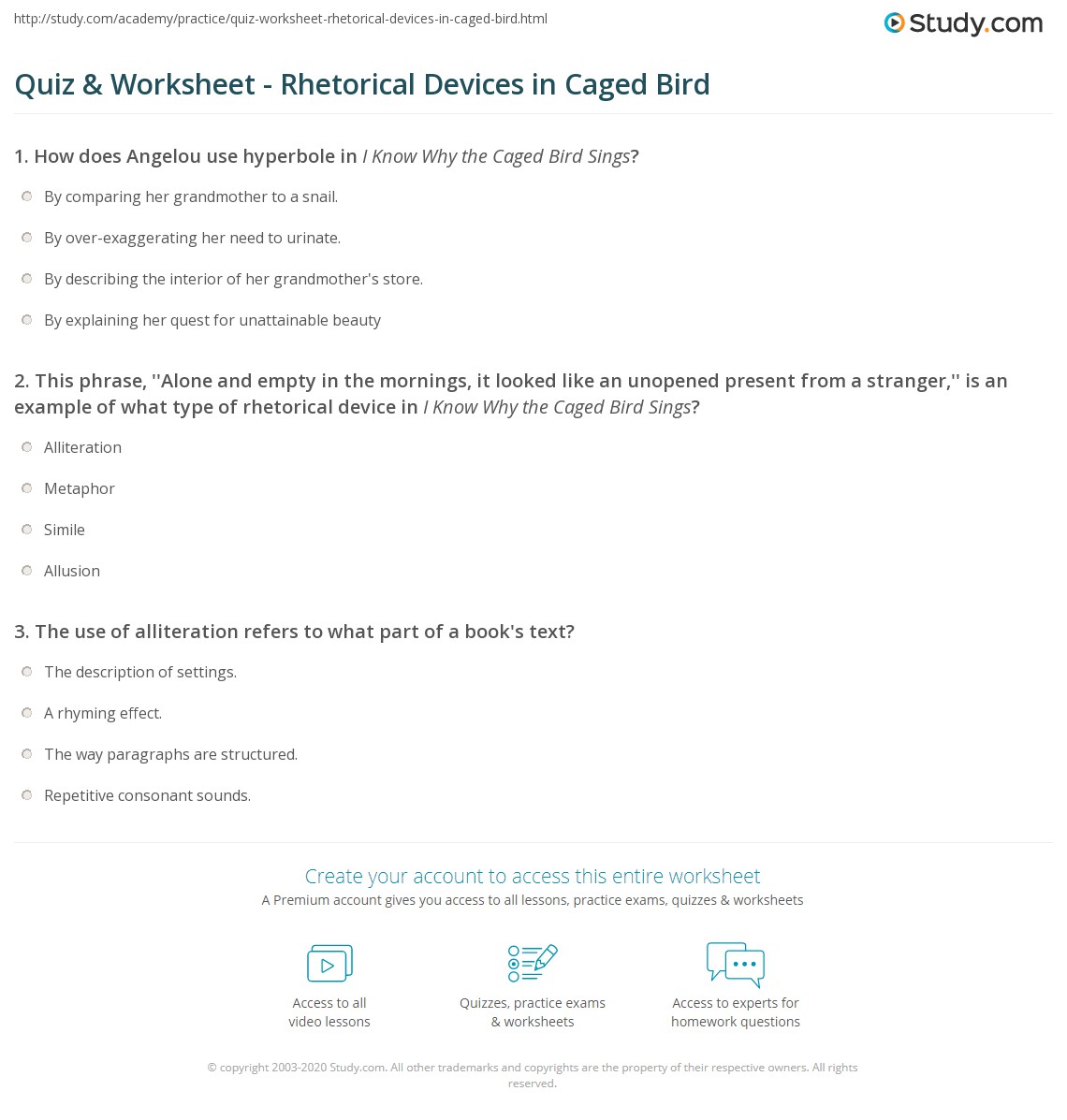 Quiz & Worksheet Rhetorical Devices in Caged Bird