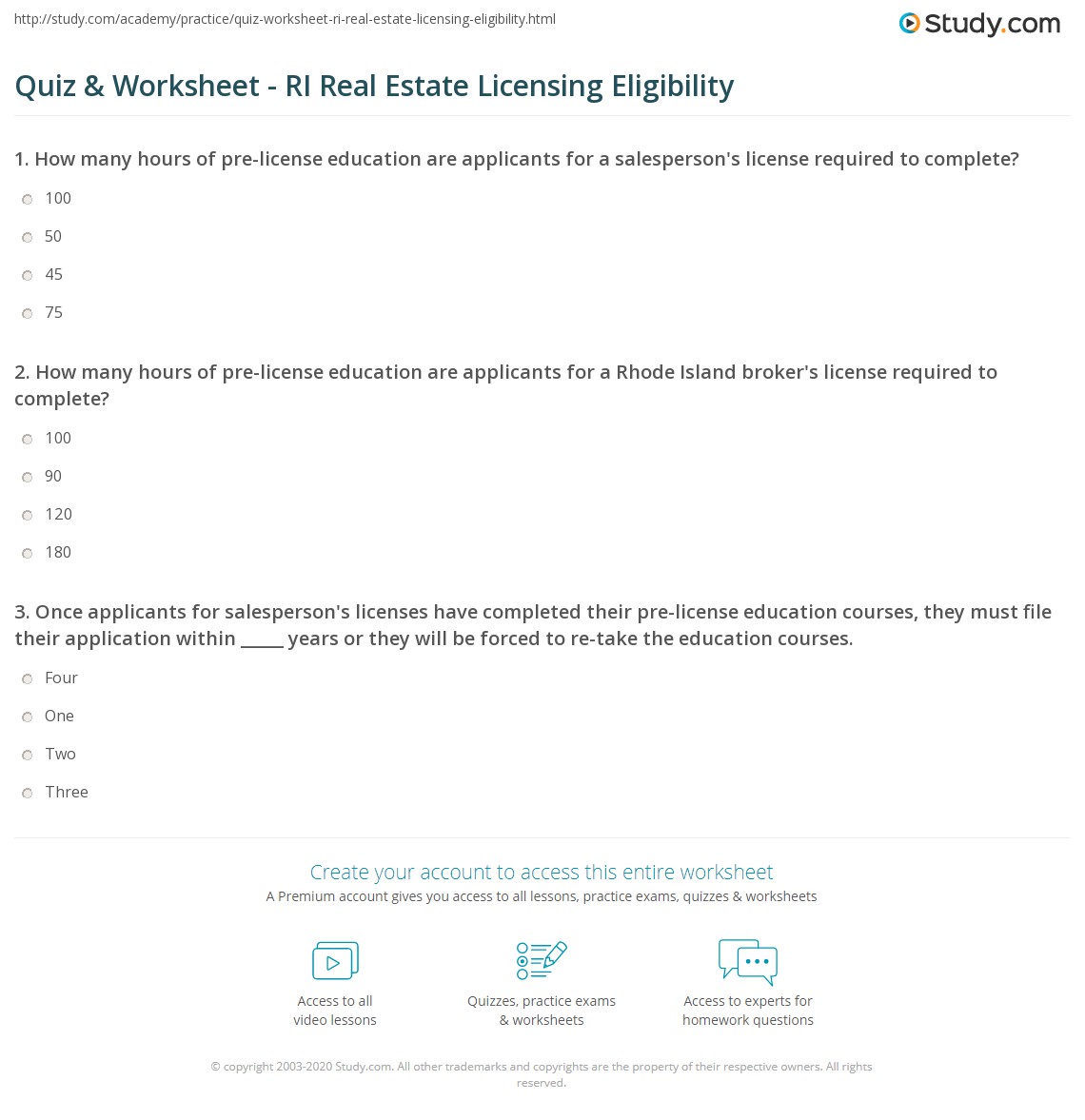 Quiz & Worksheet RI Real Estate Licensing Eligibility