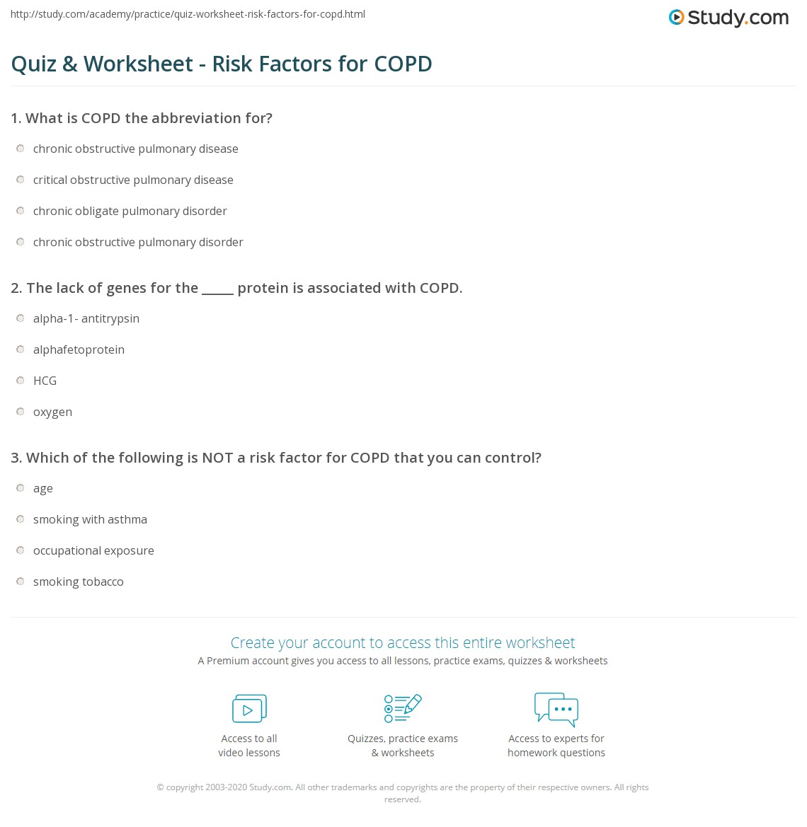 Quiz Worksheet Risk Factors For COPD Study Quiz worksheet risk factors for copd study