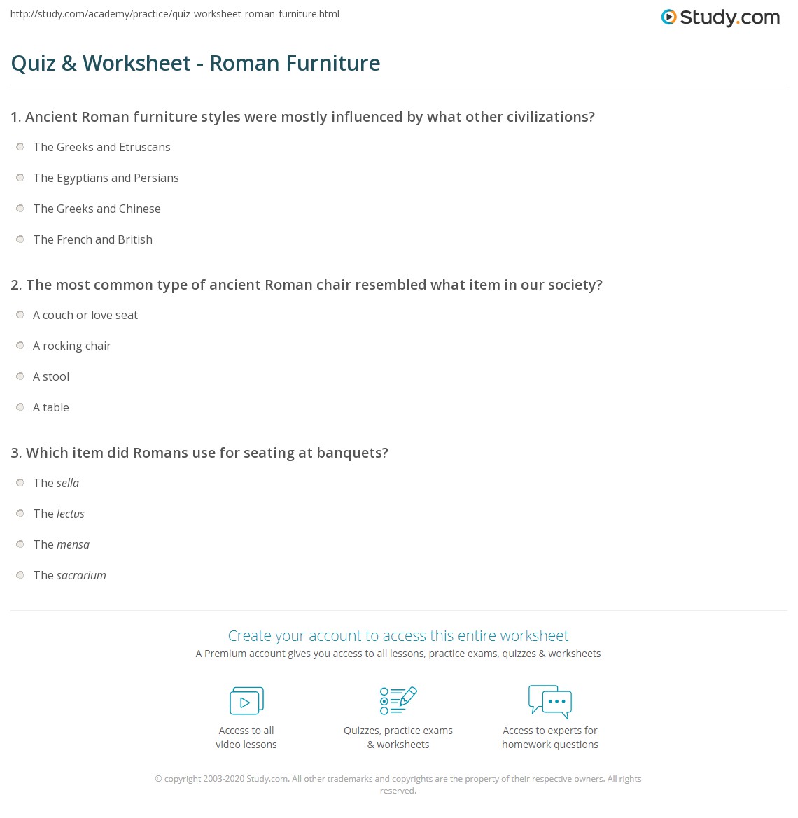 Quiz Worksheet Roman Furniture Study Com
