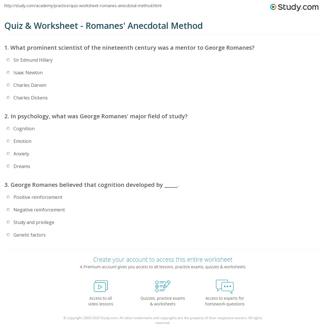 George Roukanas Quiz & Worksheet - Romanes' Anecdotal Method | Study.com
