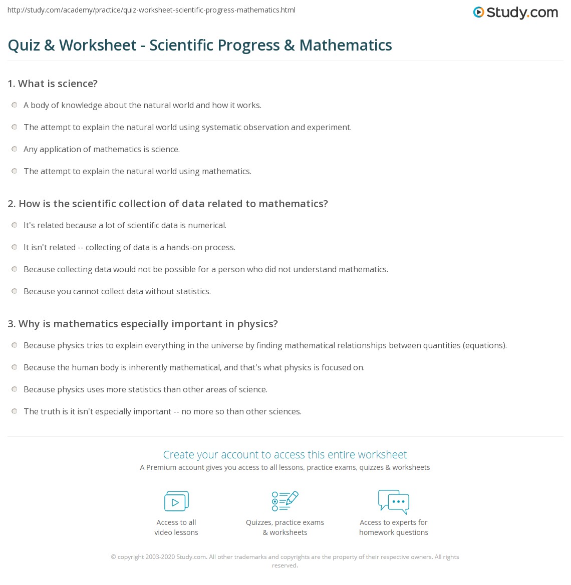 Quiz & Worksheet - Scientific Progress & Mathematics | Study.com