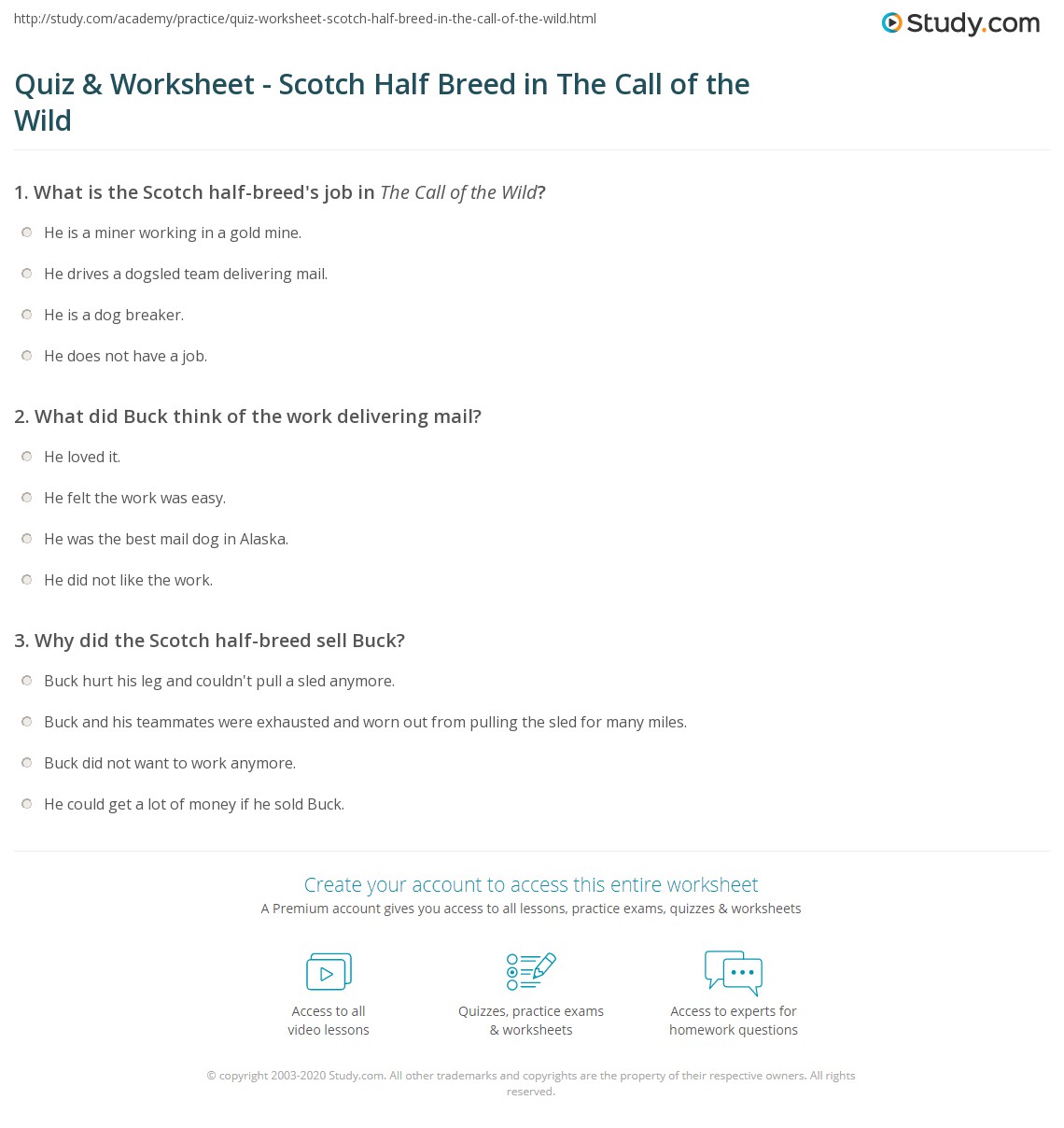 Quiz & Worksheet Scotch Half Breed in The Call of the Wild