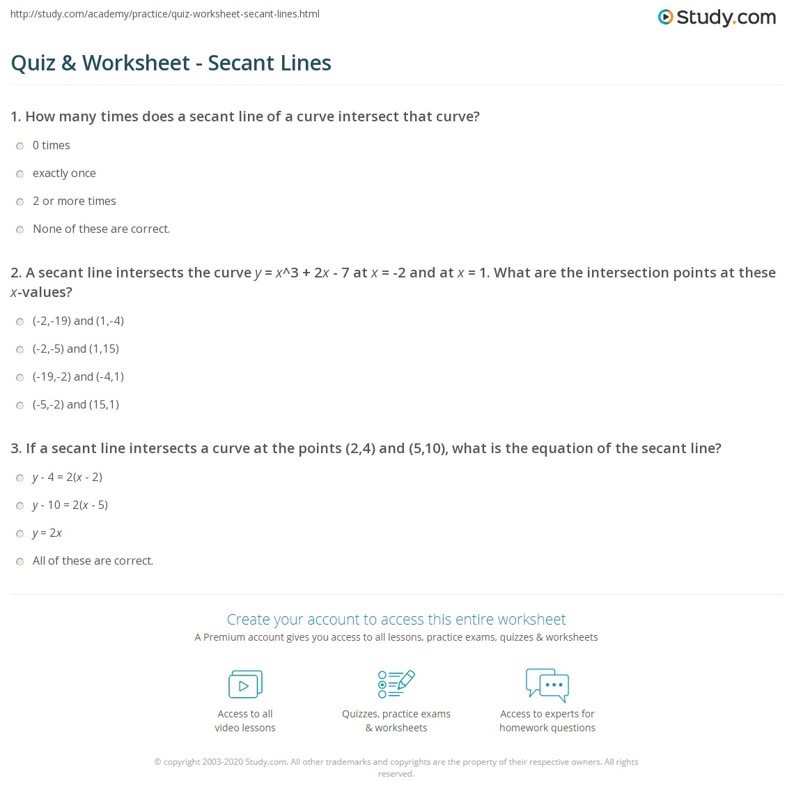 Quiz & Worksheet - Secant Lines | Study.com