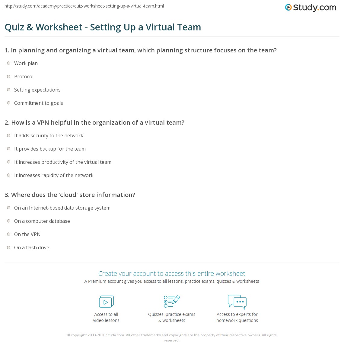 Quiz & Worksheet - Setting Up a Virtual Team | Study.com