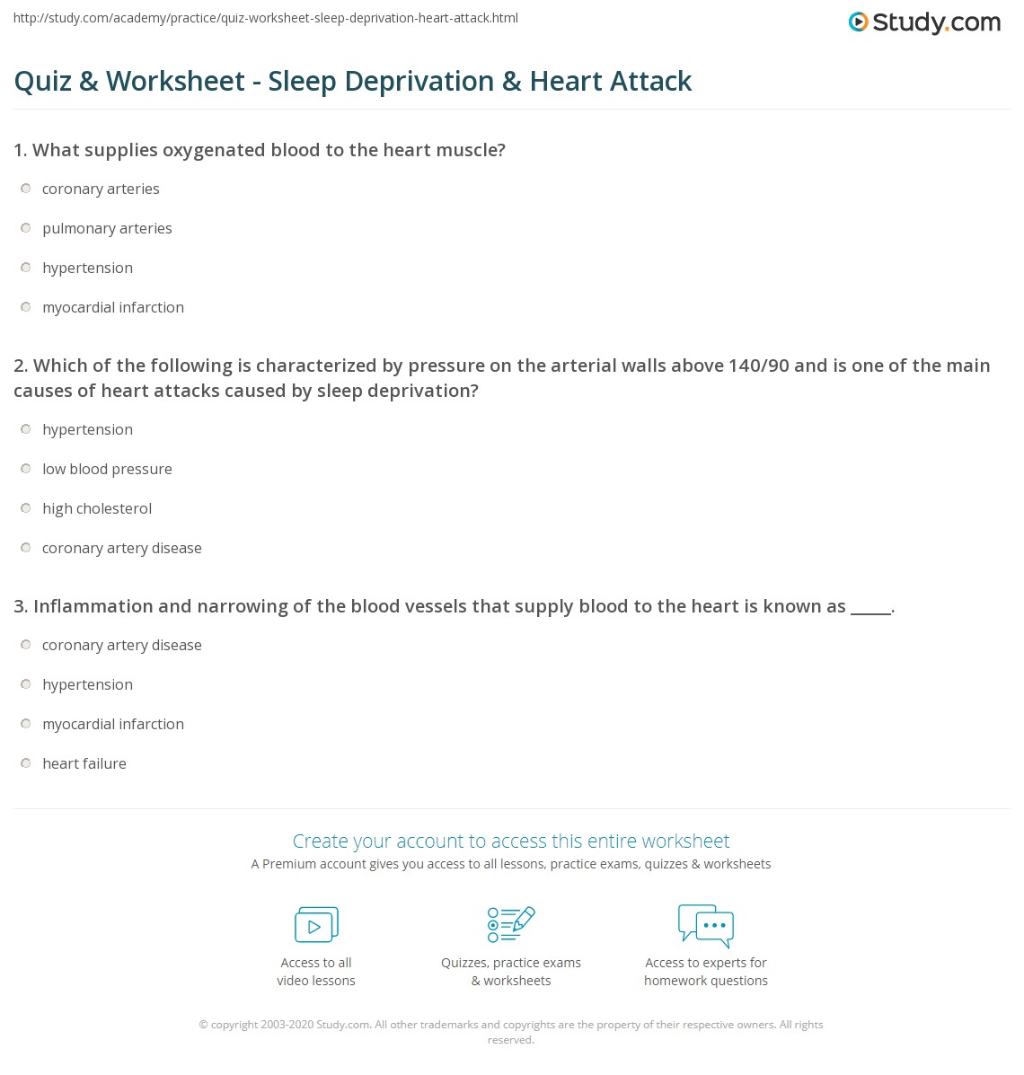 Quiz &amp; Worksheet - Sleep Deprivation &amp; Heart Attack | Study.com