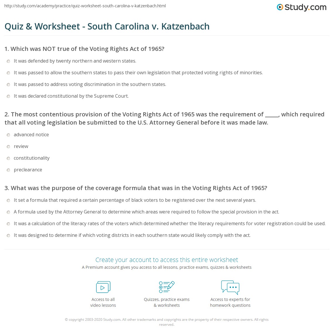 Quiz & Worksheet South Carolina v. Katzenbach